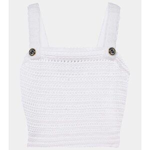 NWT GUCCI Crochet-Knit Sleeveless Crop Top Sz L White 100% Authentic